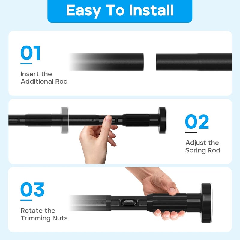 ZipGlo Tension Curtain Rod，40-86IN(3.33-7.17Ft) One-Click Fast Extension Rod Easy to Install Black Long Outdoor Curtain Rods No Drilling Never Rust for Window or Shower Patio Diameter 1.26 Inches - Image 5